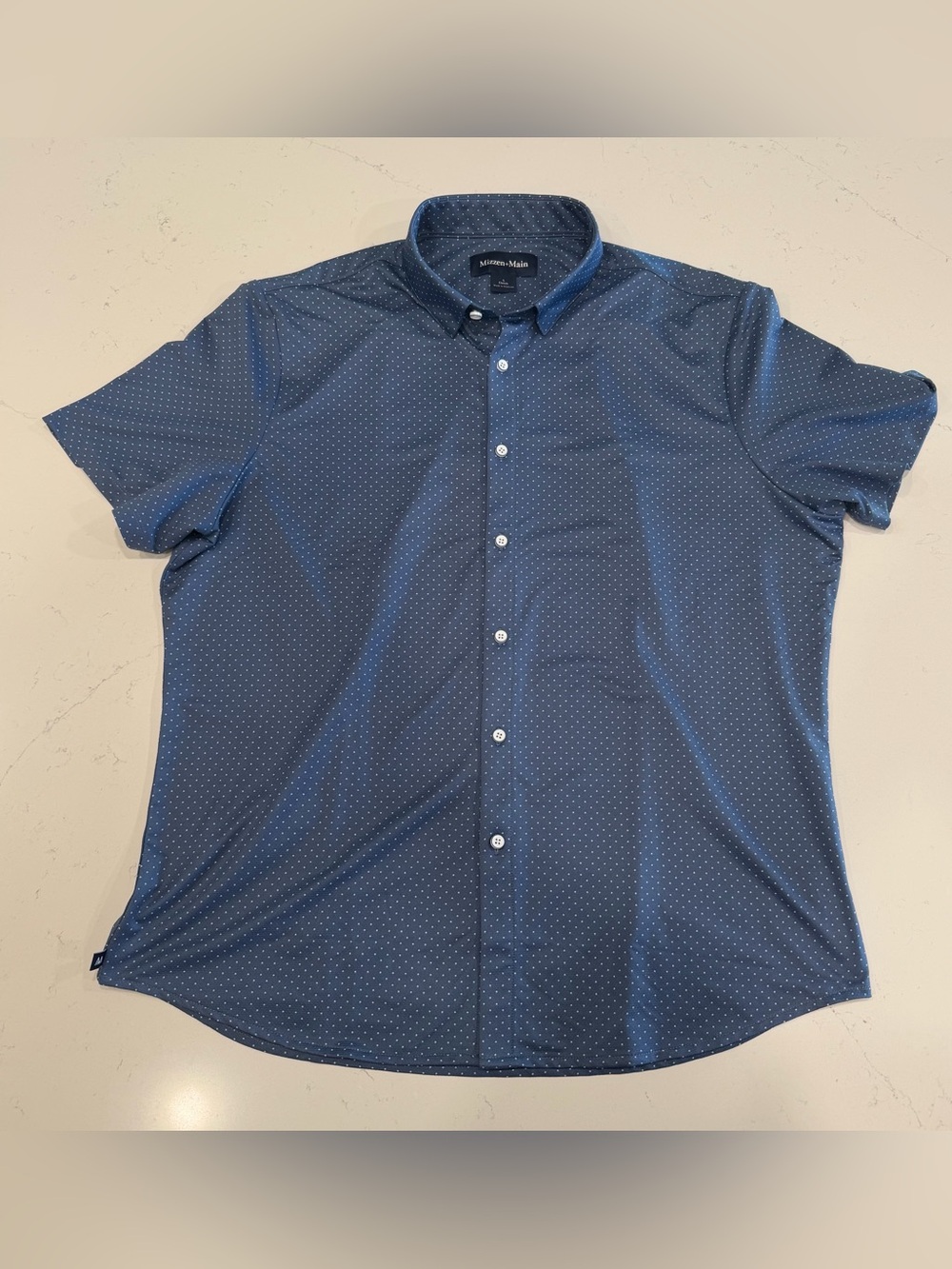 Mizzen+Main Men’s Blue Halyard Short Sleeve Button-Down Shirt - Large